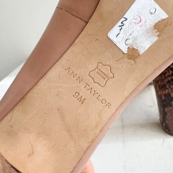 Ann Taylor Nude Beuge Snakeskin Block Heels 9M - Picture 3 of 7